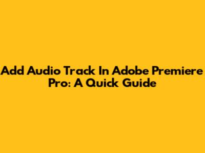 Add Audio Track In Adobe Premiere Pro: A Quick Guide