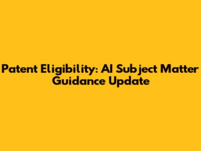 Patent Eligibility: AI Subject Matter Guidance Update