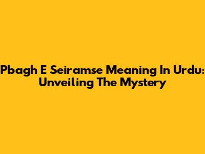 Pbagh E Seiramse Meaning In Urdu: Unveiling The Mystery