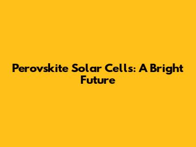 Perovskite Solar Cells: A Bright Future